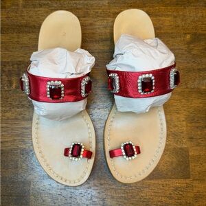 Amedeo CANFORA Handmade Italian Red Jeweled Sandals Size 39/8